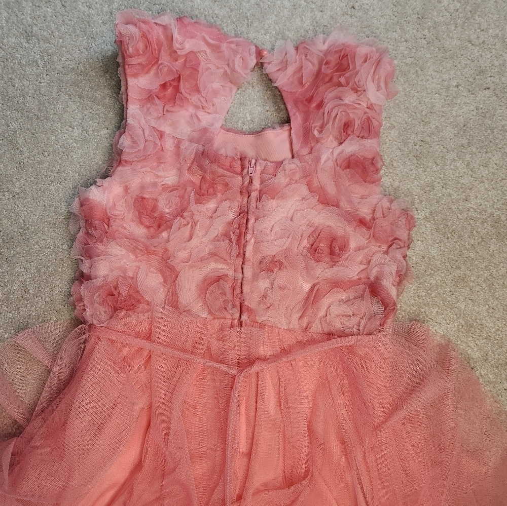 Floral Kids Dress, Coral, Ruffles, Size 8 - Picture 10 of 11